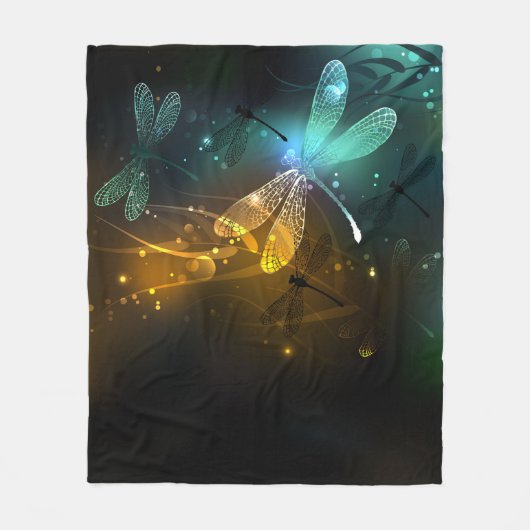 Grüner Libellenflug Fleecedecke (Vorderseite)