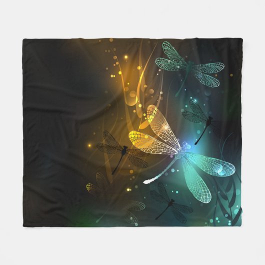 Grüner Libellenflug Fleecedecke (Vorderseite (Horizontal))