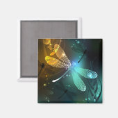 Grüner Libellenflug Magnet (Vorderseite/Rückseite)