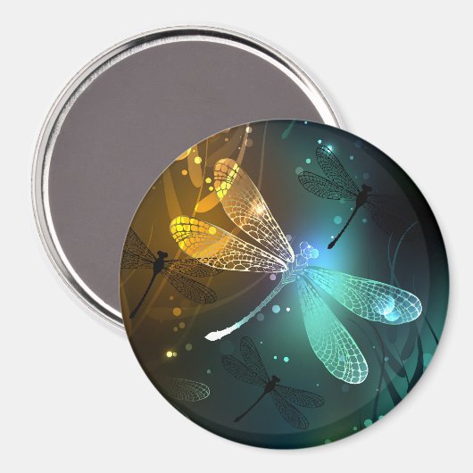 Grüner Libellenflug Magnet (Vorderseite/Rückseite)