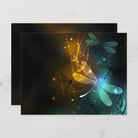 Grüner Libellenflug Mitteilungskarte (Vorne/Hinten)