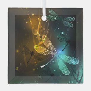 Grüner Libellenflug Ornament Aus Glas