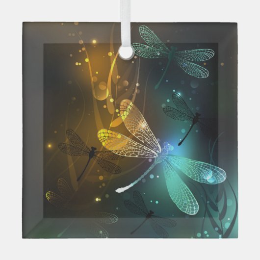 Grüner Libellenflug Ornament Aus Glas (Vorderseite)