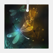 Grüner Libellenflug Ornament Aus Glas (Rückseite)