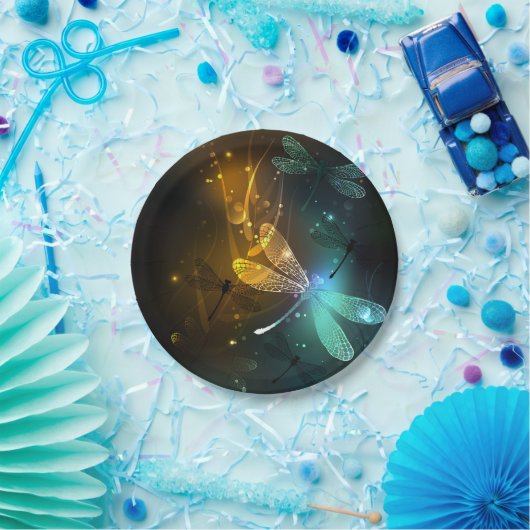 Grüner Libellenflug Pappteller (Party)