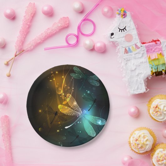 Grüner Libellenflug Pappteller (Party)