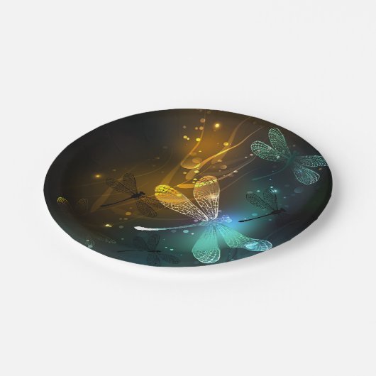 Grüner Libellenflug Pappteller (Schrägansicht)