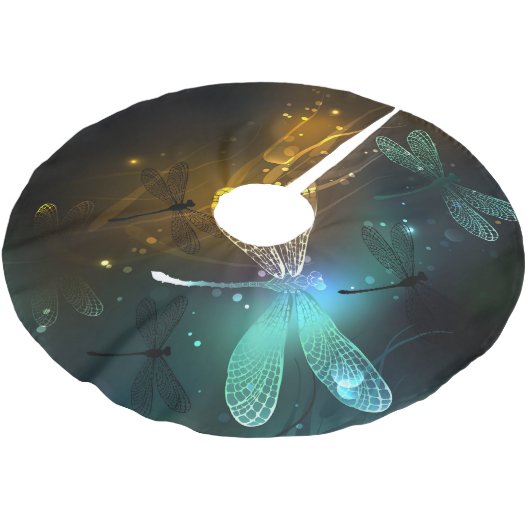 Grüner Libellenflug Polyester Weihnachtsbaumdecke (Schrägansicht)