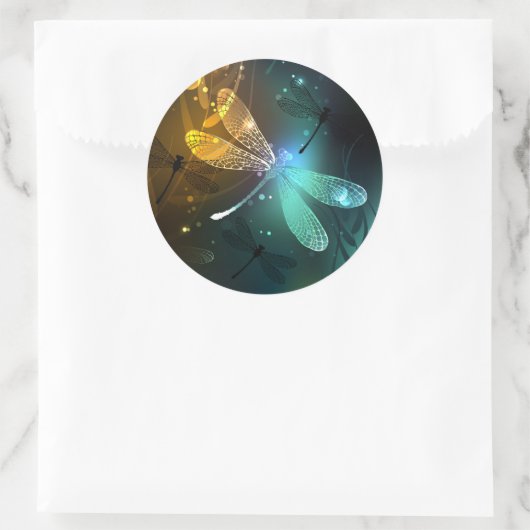 Grüner Libellenflug Runder Aufkleber (Tasche)