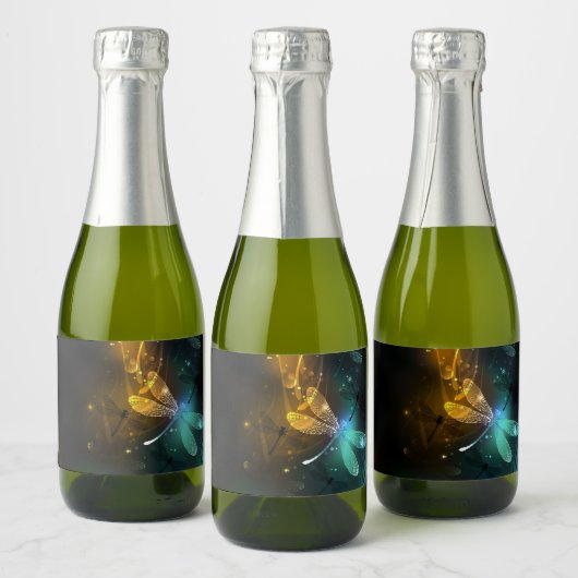 Grüner Libellenflug Schaumweinetikett (Flaschen)
