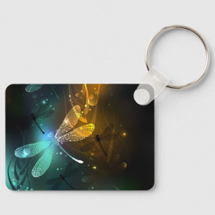 Grüner Libellenflug Schlüsselanhänger