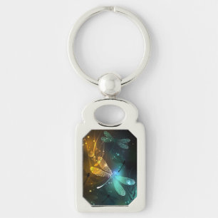 Grüner Libellenflug Schlüsselanhänger