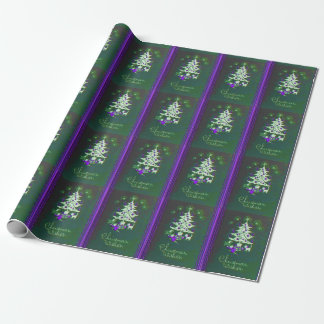 Grüner Lila Baum Weihnachten Vintage Geschenkpapier