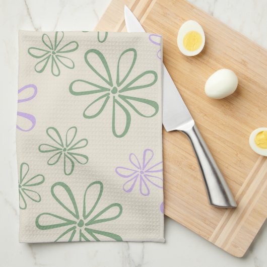 Grüner Lila tropischer Blütensommer Geschirrtuch (Viertel Falte)