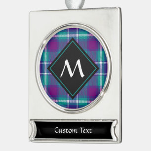 Grüner, Lila und blauer Tartan Banner-Ornament Silber