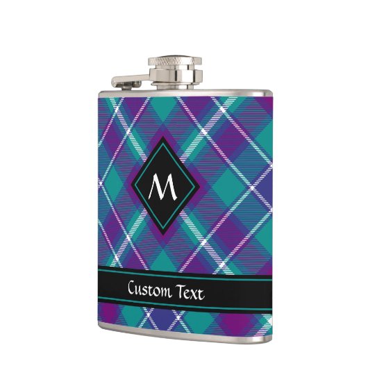 Grüner, Lila und blauer Tartan Flachmann (Links)