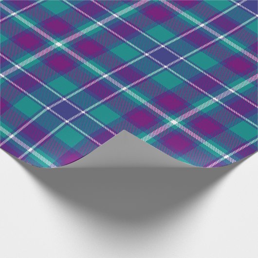 Grüner, Lila und blauer Tartan Geschenkpapier (Ecke)