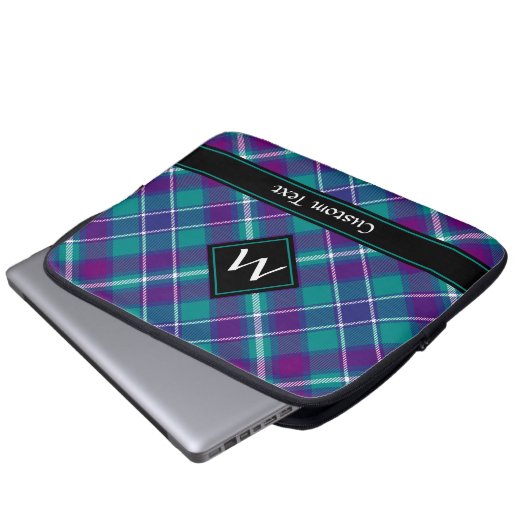 Grüner, Lila und blauer Tartan Laptopschutzhülle (Vorne Knopf)