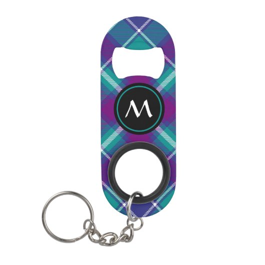 Grüner, Lila und blauer Tartan Mini Flaschenöffner (Vorderseite)