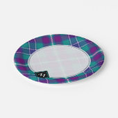 Grüner, Lila und blauer Tartan Pappteller (Schrägansicht)