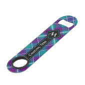 Grüner, Lila und blauer Tartan Speed Flaschenöffner (Vorderseite Schrägansicht)
