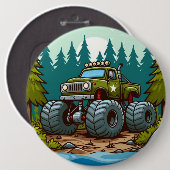 Grüner LKW im Wald Button (Vorne & Hinten)