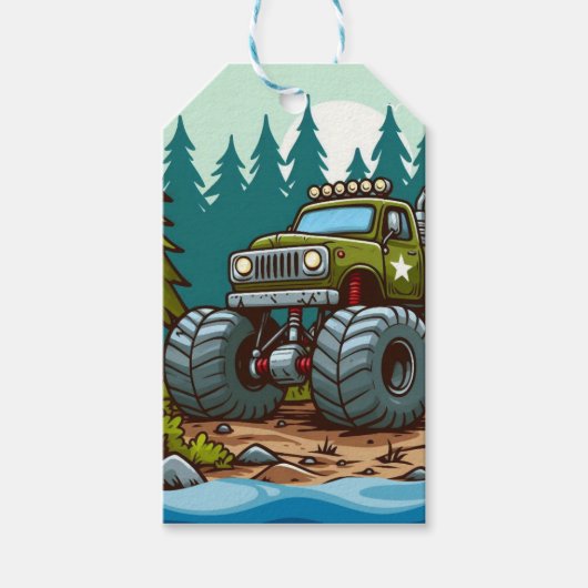 Grüner LKW im Wald Geschenkanhänger (Vorderseite)