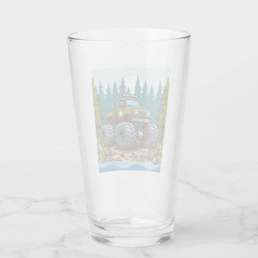 Grüner LKW im Wald Glas (Rückseite)