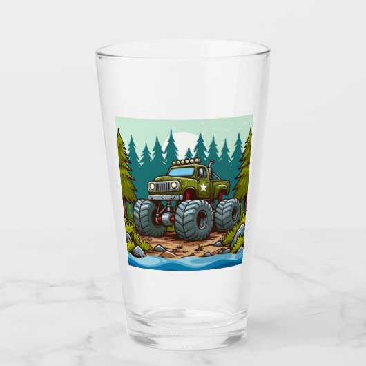 Grüner LKW im Wald Glas (Vorderseite)
