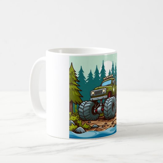 Grüner LKW im Wald Kaffeetasse (Vorderseite Links)