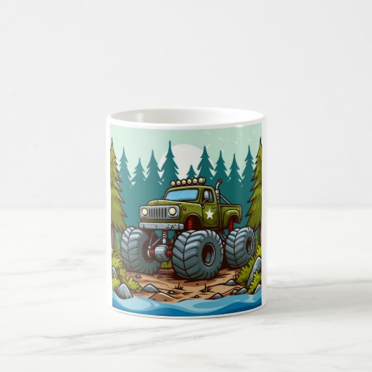 Grüner LKW im Wald Kaffeetasse (Mittel)