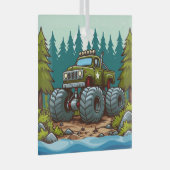 Grüner LKW im Wald Ornament Aus Glas (Vorderseite Rechts)