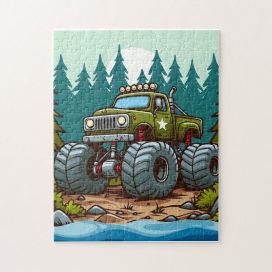 Grüner LKW im Wald Puzzle (Vertikal)