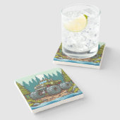 Grüner LKW im Wald Steinuntersetzer (Seitenansicht)