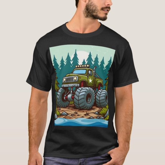 Grüner LKW im Wald T-Shirt (Vorderseite)