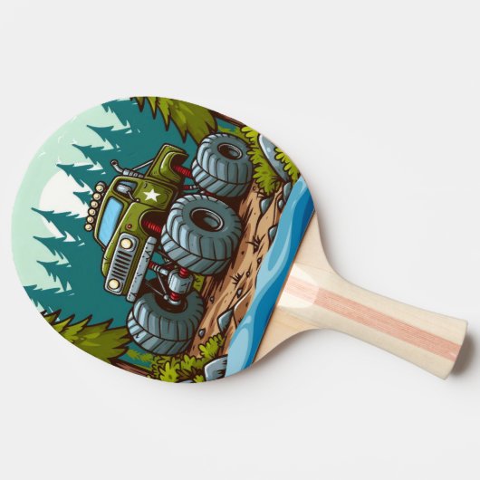 Grüner LKW im Wald Tischtennis Schläger (Seitenansicht)