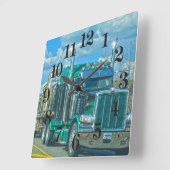 Grüner Lkw - Lkw und Highway Art Quadratische Wanduhr (Winkel)