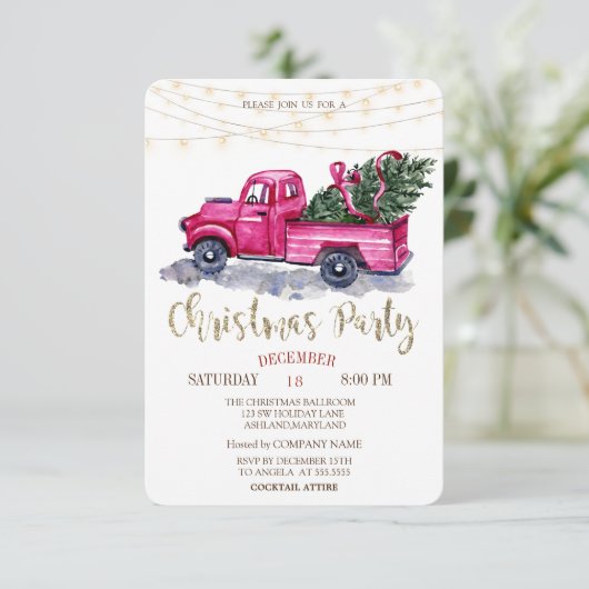 Grüner LKW Pine Tree, Lights Wohn Weihnachtsgebäck Einladung (Stehend Vorderseite)