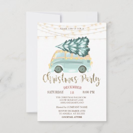 Grüner LKW Pine Tree, Lights Wohn Weihnachtsgebäck Einladung (Vorderseite)