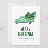 Grüner LKW Schnee Frohe Weihnachtskarte Feiertagskarte (Vorderseite)