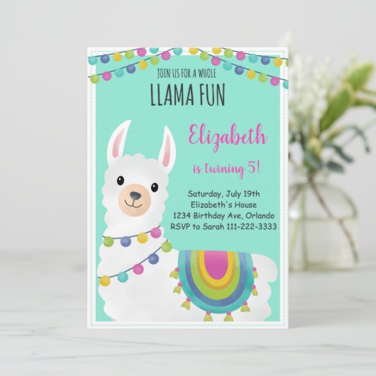 Grüner Llama Spaß zum Geburtstag Einladung (Stehend Vorderseite)
