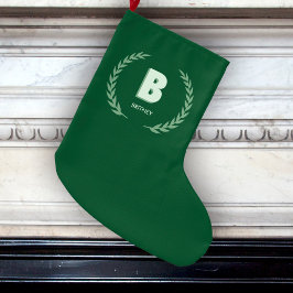 Grüner Lorbeerkranz Anfangsbuchstabe B Monogramm  Großer Weihnachtsstrumpf