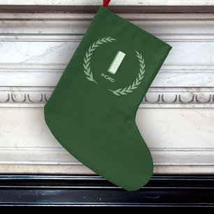 Grüner Lorbeerkranz Buchstabe I Monogramm  Großer Weihnachtsstrumpf