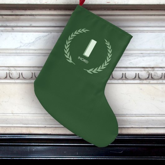 Grüner Lorbeerkranz Buchstabe I Monogramm Großer Weihnachtsstrumpf