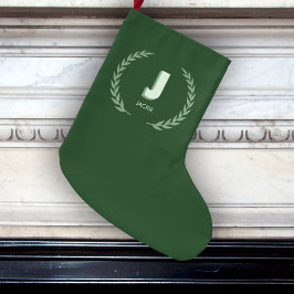 Grüner Lorbeerkranz Buchstabe J Monogramm  Großer Weihnachtsstrumpf