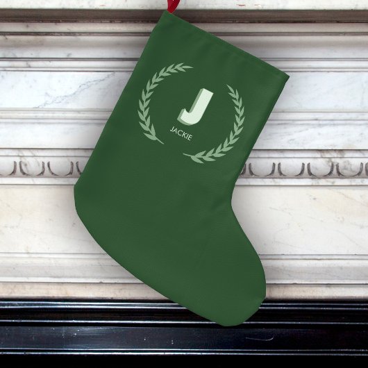 Grüner Lorbeerkranz Buchstabe J Monogramm Großer Weihnachtsstrumpf