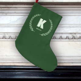 Grüner Lorbeerkranz Buchstabe K Monogramm  Großer Weihnachtsstrumpf