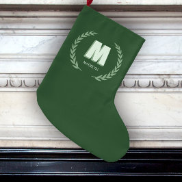 Grüner Lorbeerkranz Buchstabe M Monogramm  Großer Weihnachtsstrumpf