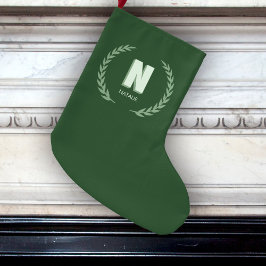 Grüner Lorbeerkranz Buchstabe N Monogramm  Großer Weihnachtsstrumpf