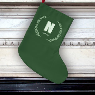 Grüner Lorbeerkranz Buchstabe N Monogramm Großer Weihnachtsstrumpf